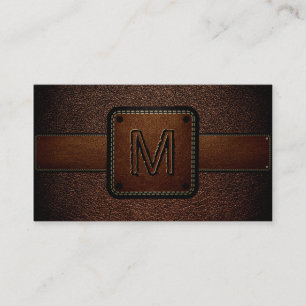 Dark Brown Leather Look Brown Monogram Business Card