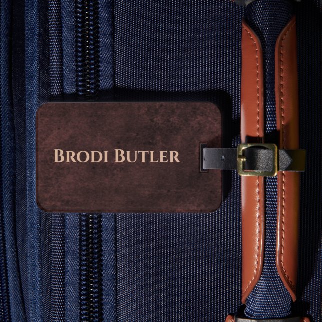 Dark Brown Leather Look Name Luggage Tag (Front Insitu 4)
