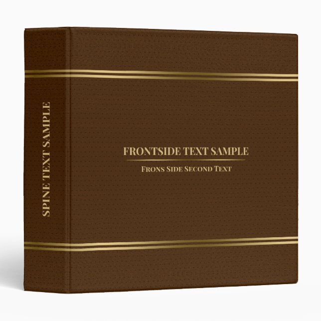 Dark-Brown Leather Texture Gold Tones Stripes Binder (Front/Spine)