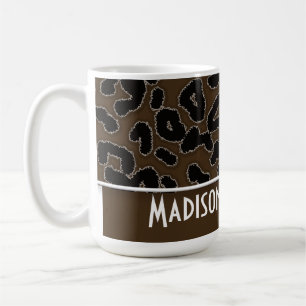 Dark Brown Leopard Animal Print; Personalized Coffee Mug