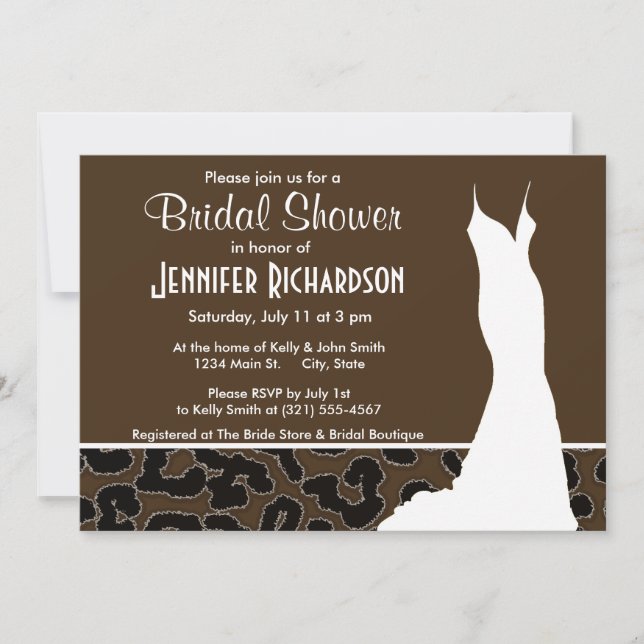 Dark Brown Leopard Animal Print; Personalized Invitation (Front)