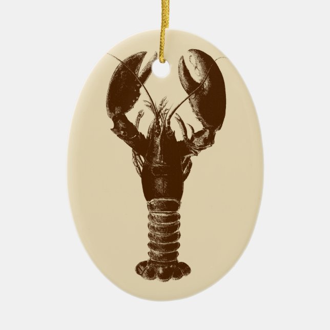 Dark Brown Lobster on Light Beige Ceramic Ornament (Front)