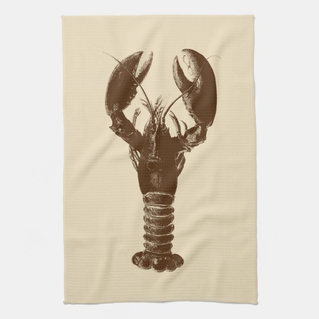 Dark Brown Lobster on Light Beige Kitchen Towel (Vertical)