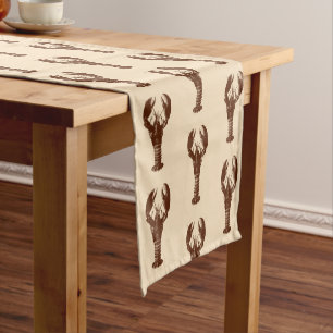 Dark Brown Lobster on Light Beige Short Table Runner