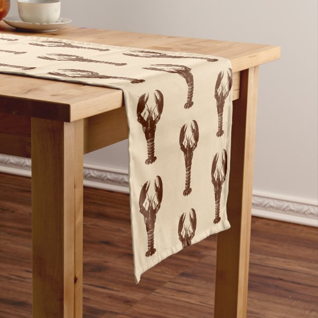 Dark Brown Lobster on Light Beige Short Table Runner (In Situ)