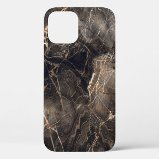Dark Brown Marble Gold Veins iPhone 12 Case
