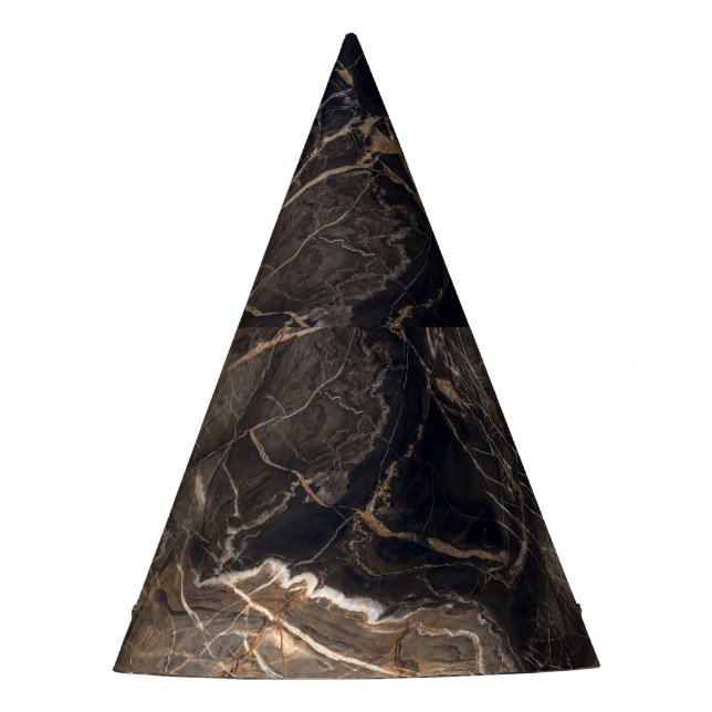 Dark Brown Marble Gold Veins Party Hat (Front)