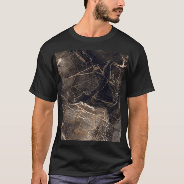 Dark Brown Marble Gold Veins T-Shirt (Front)