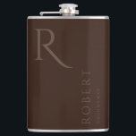 Dark Brown Masculine Monogram Groomsmen Gift Hip Flask<br><div class="desc">This simple custom groomsmen flask features personalized groomsman's or best man's name,  and monogram. You can easily change the background and fonts colours to match your event if you like.</div>
