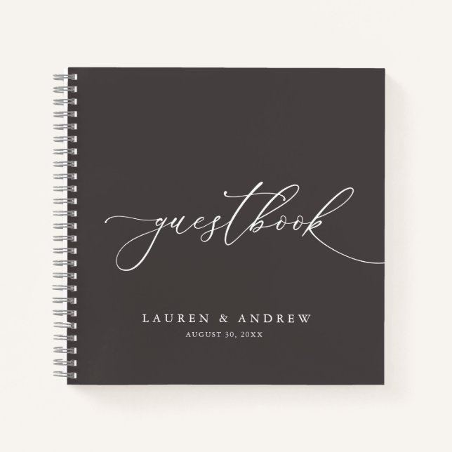 Dark Brown Minimalist Wedding Guestbook Notebook (Front)