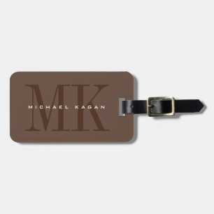 Dark Brown Minimalist with Dramatic Monogram Luggage Tag