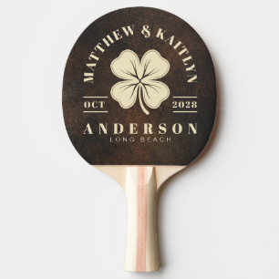 Dark Brown Monazite Irish Clover Wedding Crest Ping Pong Paddle