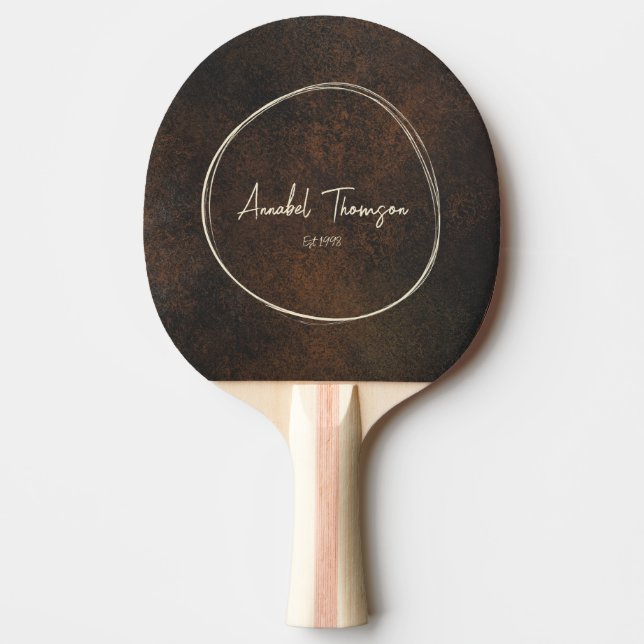Dark Brown Monazite Stone Name in Drawn Circle  Ping Pong Paddle (Front)