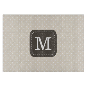 Dark Brown Monogram on Beige Background Cutting Board
