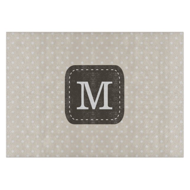 Dark Brown Monogram on Beige Background Cutting Board (Front)