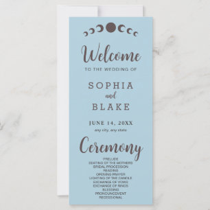 Dark Brown Moon Phases Blue Wedding Program