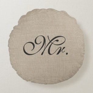 Dark Brown Mr. Burlap Round Throw Pillow