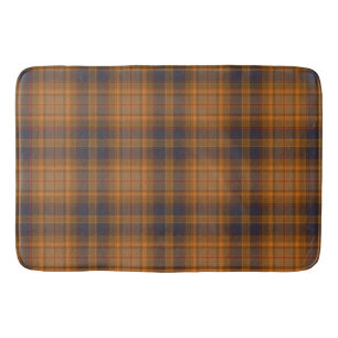 Dark brown orange tartan plaid bath mat