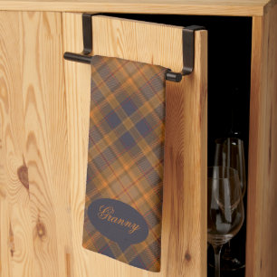 Dark Brown Orange Tartan Plaid Granny Kitchen Towel
