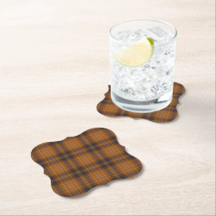 Dark Brown Orange Tartan Plaid Paper Coaster