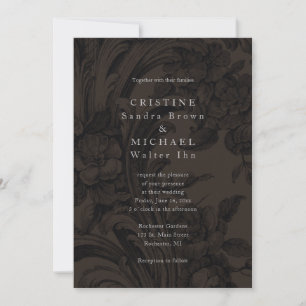 Dark brown ornamental elegant wedding invitation
