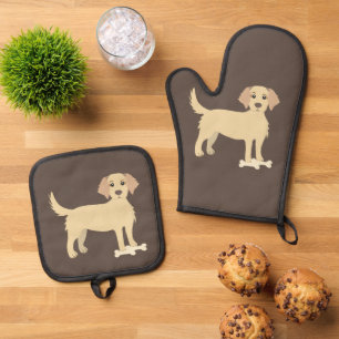 Dark Brown Oven Mitt & Pot Holder with Yellow Lab Set