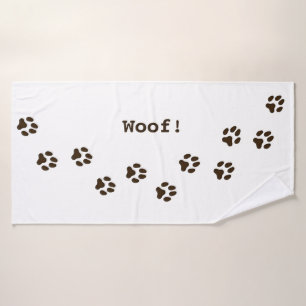 Dark Brown Paw Prints Cute Personalized Dog's Name Bath Towel