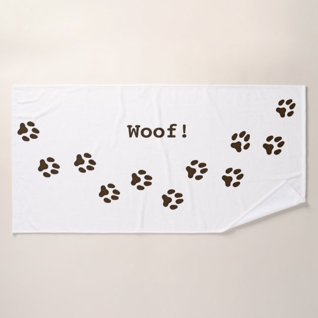 Dark Brown Paw Prints Cute Personalized Dog's Name Bath Towel (Bath Towel)
