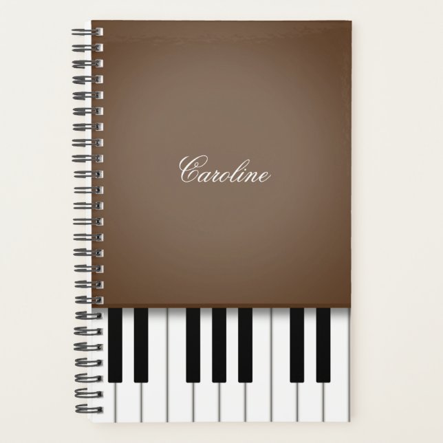 Dark Brown Piano Keyboard Personalized Music Planner (Front)