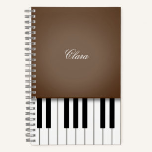 Dark Brown Piano Music Keyboard Personalized Notebook