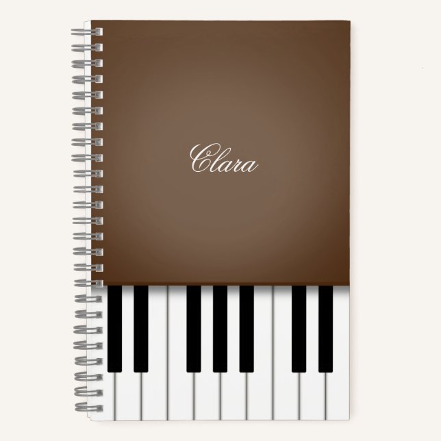 Dark Brown Piano Music Keyboard Personalized Notebook (Front)