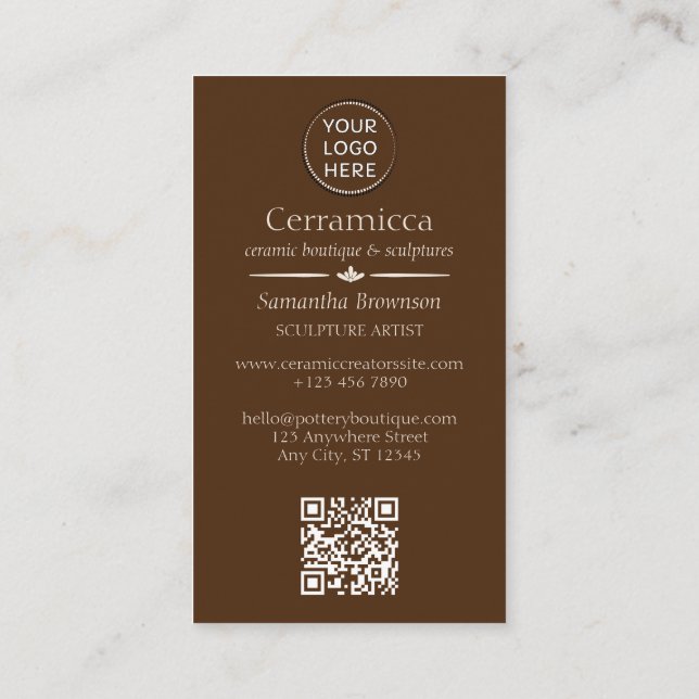 Dark Brown Pottery Vase Ceramic Clay Instructions Business Card (Back)