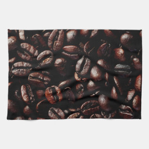 Dark Brown Roasted Coffee Beans Texture Kitchen Towel