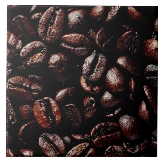 Dark Brown Roasted Coffee Beans Texture Tile (Front)