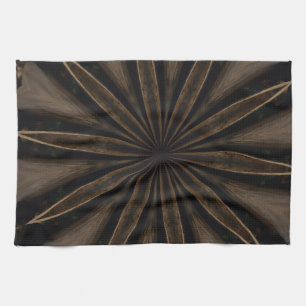 Dark Brown Rustic Kaleidoscopic Flower Art Kitchen Towel