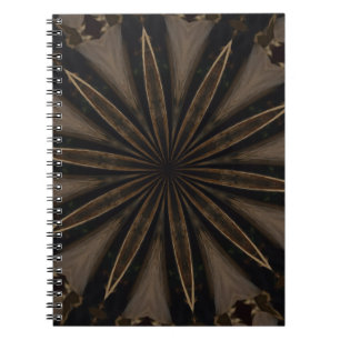 Dark Brown Rustic Kaleidoscopic Flower Art Notebook