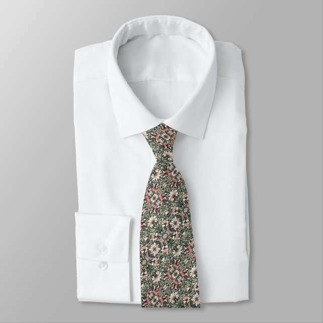 Dark Brown, Sage, Coral & Cream Floral Pattern Tie (Tied)