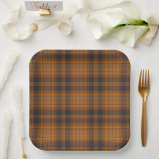Dark Brown Scottish style Plaid Paper Plate