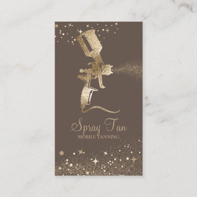 Dark Brown Tanning Spray Sparkle Gold Business Card (Front)