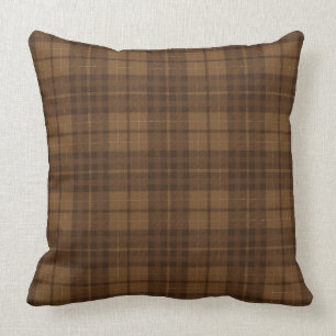 Dark Brown Tartan Plaid Pattern Throw Pillow