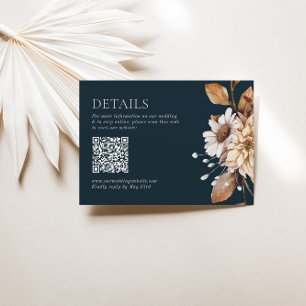 Dark Brown & Terracotta Floral Boho Navy QR Code Enclosure Card