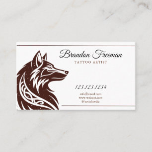 Dark Brown Tribal Wolf Tattoo Artist  Business Card