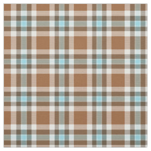 Dark Brown Turquoise Blue Tartan Squares Pattern Fabric