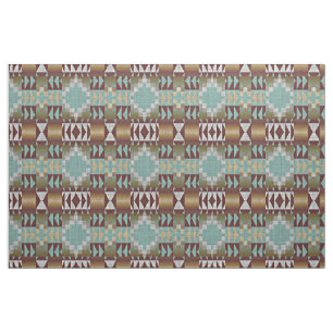Dark Brown Turquoise Green Taupe Beige Ethnic Look Fabric