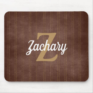 Dark Brown Vintage Pinstripe Retro Monogram Mouse Pad