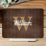 Dark Brown Vintage Pinstripe Retro Tan Monogram Mouse Pad<br><div class="desc">This design features a vintage pattern of tan pinstripes on a dark brown background. Personalize it with your monogram initial in golden tan and your name in white retro script.</div>