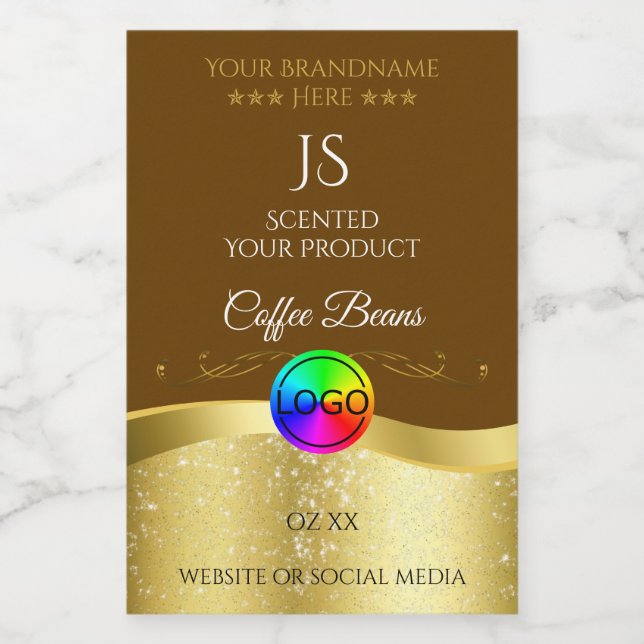 Dark Brown Wavy Gold Logo Monogram Product Label (Single Label)