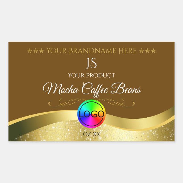 Dark Brown Wavy Gold Logo Monogram Product Label (Front)