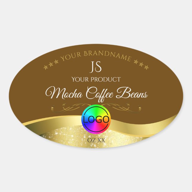 Dark Brown Wavy Gold Logo Monogram Product Label (Front)