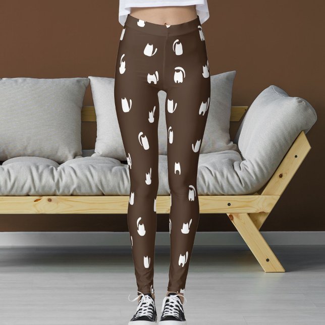 Dark Brown White Animals Pets Kittens Cats Pattern Leggings (Creator Uploaded)